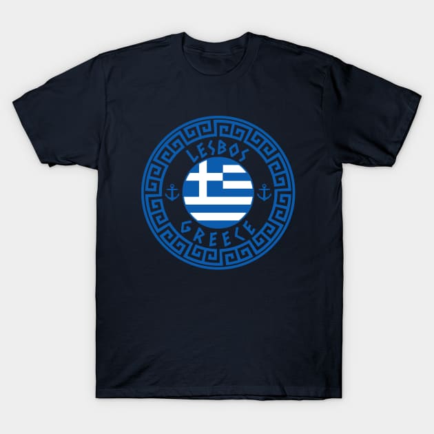 Lesbos Island, Flag Of Greece Inside Circle T-Shirt by TazDez